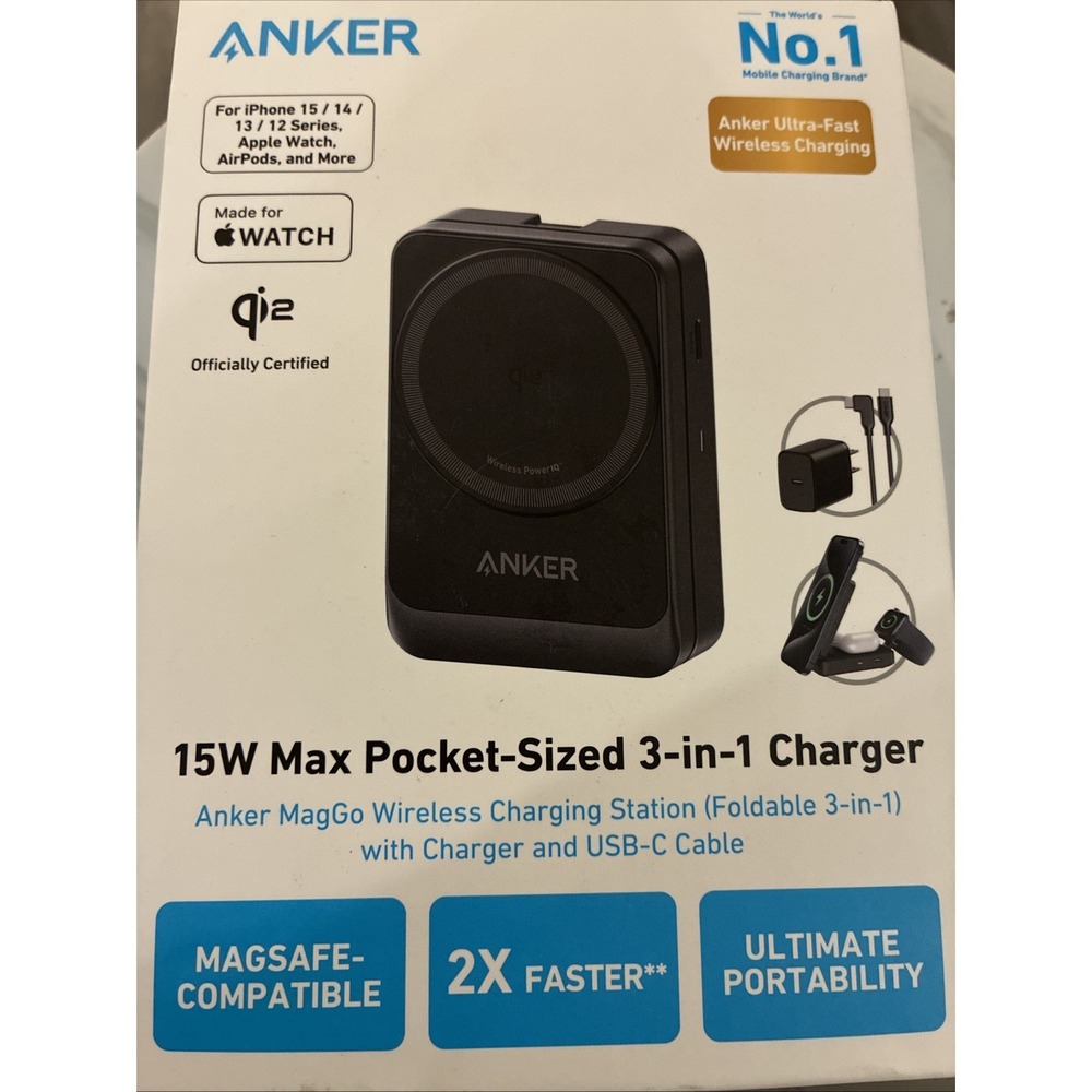 Anker - MagGo 3-in-1 Qi2 15W Wireless Charging Station - Black New Sealed Apple
